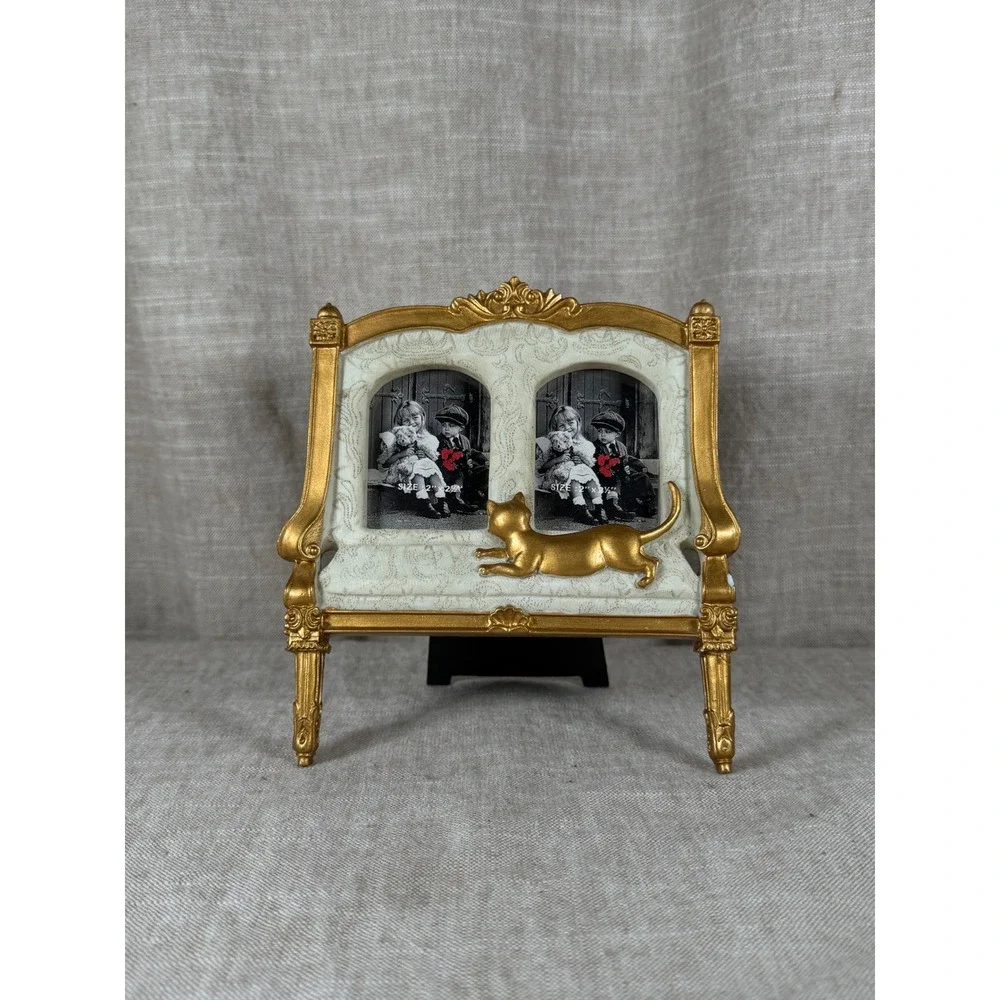 Picture Frame Good Vintage Gold Settee Sofa Double Photo Cat Ornate Victorian